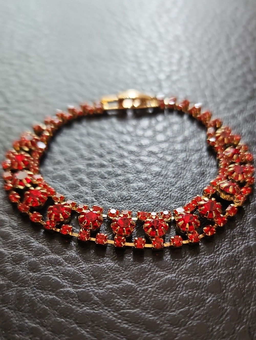 Red Crystal Tennis Bracelet - Women's Elegant Gold-Tone Jewelry
